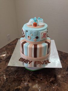 Brown and Blue Sports Baby Shower Cake