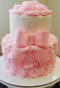 Pink Ribbons and Flowers Baby Shower Cake